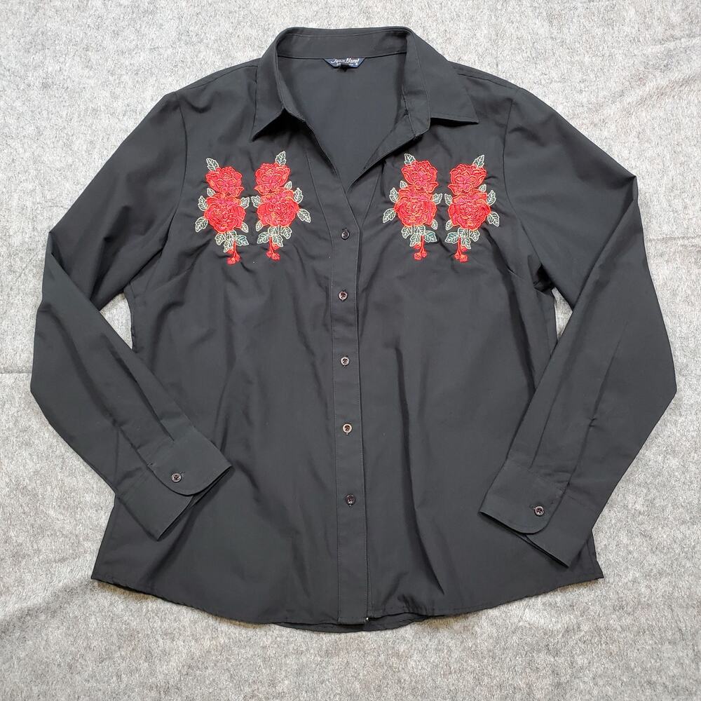 Jean Barel Top Womens Size 6‎ Western Floral Rose Button Front Rodeo Cowgirl